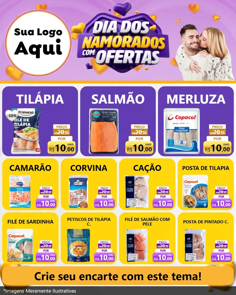 Modelo de Rede Social para Feed Instagram com o tema Dia Dos Namorados Com Ofertas para Peixaria