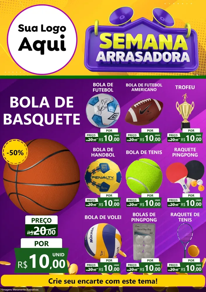 Modelo de Encarte para Encarte A4 Vertical com o tema Semana Arrasadora para Artigos Esportivos