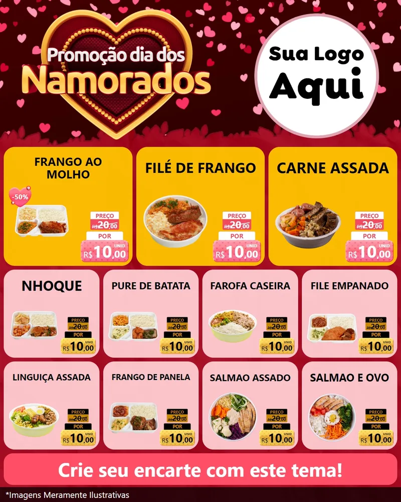 Modelo de Rede Social para Feed Instagram com o tema Promoção Dia Dos Namorados para Restaurante