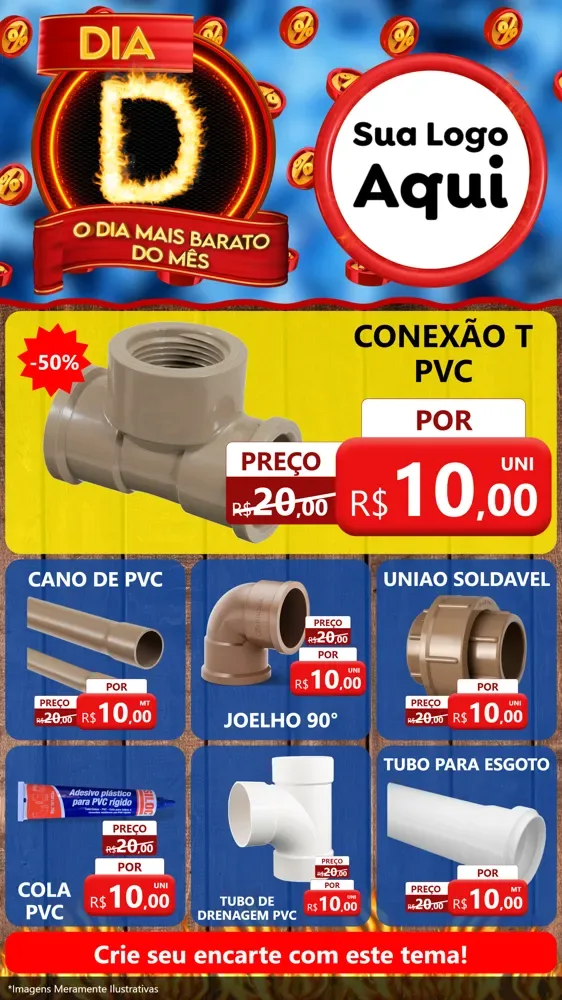 Modelo de Rede Social para Stories com o tema Dia D - O Dia Mais Barato Do Mês para Tubos e conexões