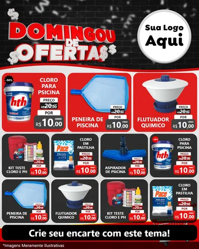 Modelo de Rede Social para Feed Instagram com o tema Domingou de Ofertas para Produtos para Piscina