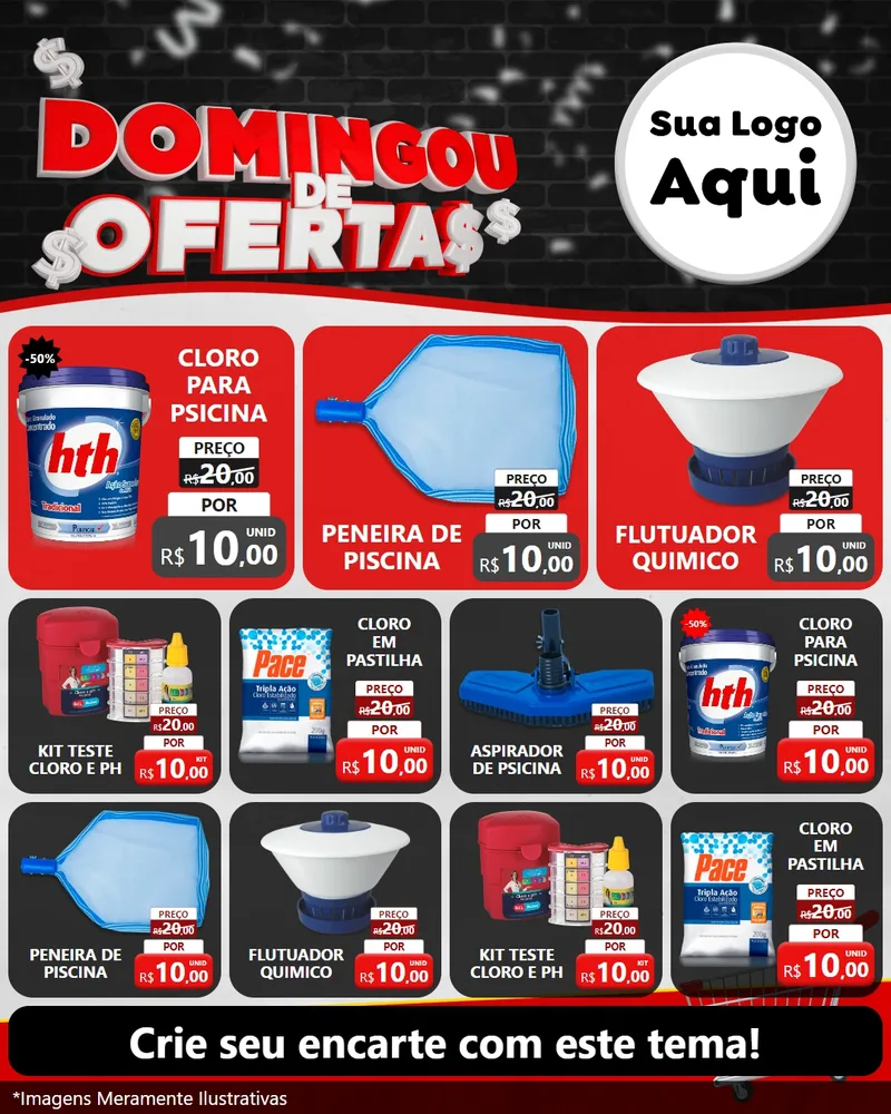 Modelo de Rede Social para Feed Instagram com o tema Domingou de Ofertas para Produtos para Piscina