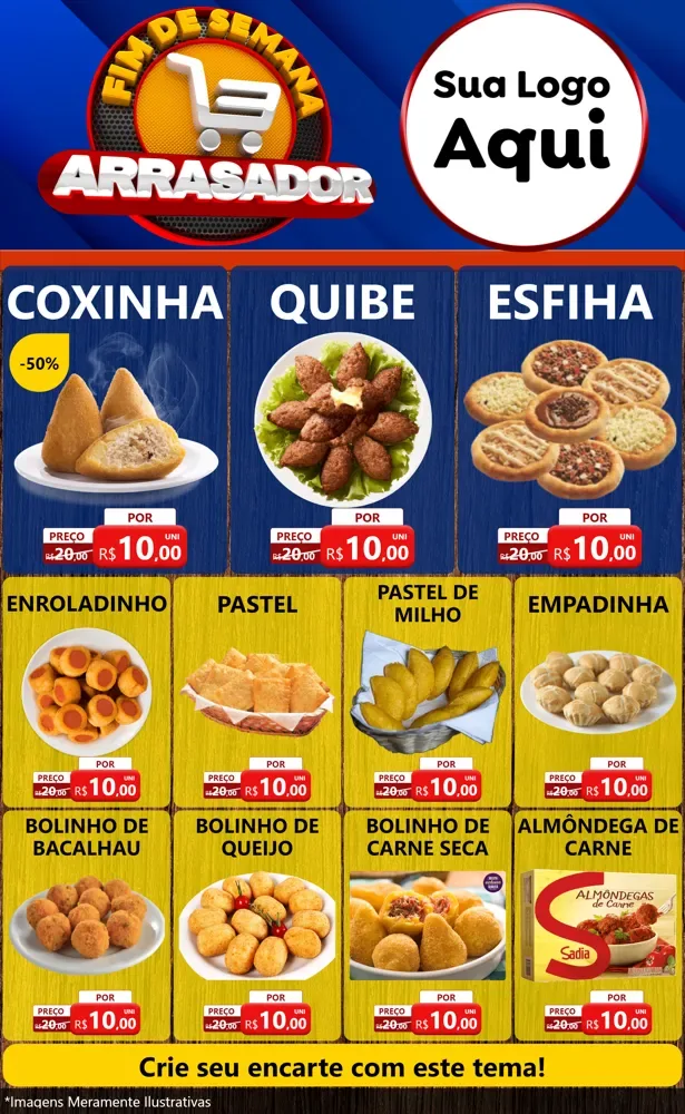 Modelo de Encarte para Encarte Grande com o tema Fim De Semana Arrasador para Salgadaria