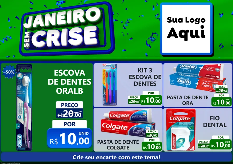 Modelo de Encarte para Encarte A4 Horizontal com o tema Janeiro Sem Crise para Higiene Pessoal