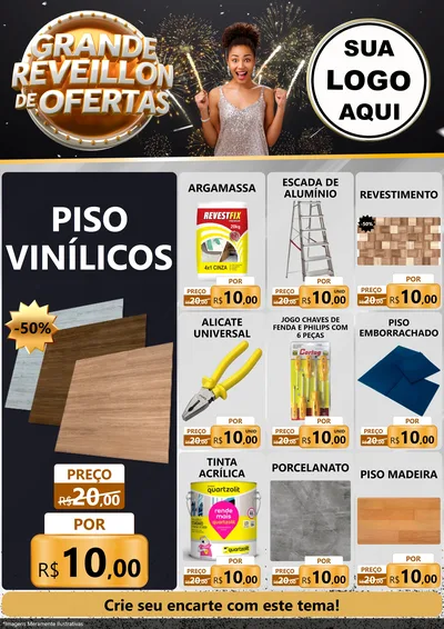 Modelo de Encarte para Encarte A4 Vertical com o tema Grande Réveillon de Ofertas para Material para Construção