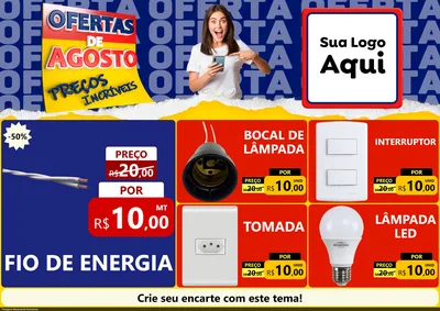 Modelo de Encarte para Encarte A4 Horizontal com o tema Ofertas de Agosto - Preços Incríveis para Materiais Elétricos