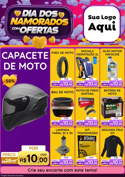 Modelo de Encarte para Encarte A4 Vertical com o tema Dia Dos Namorados Com Ofertas para Moto peças