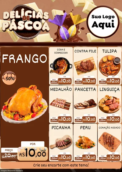 Modelo de Encarte para Encarte A4 Vertical com o tema Delícias de Páscoa para Assados
