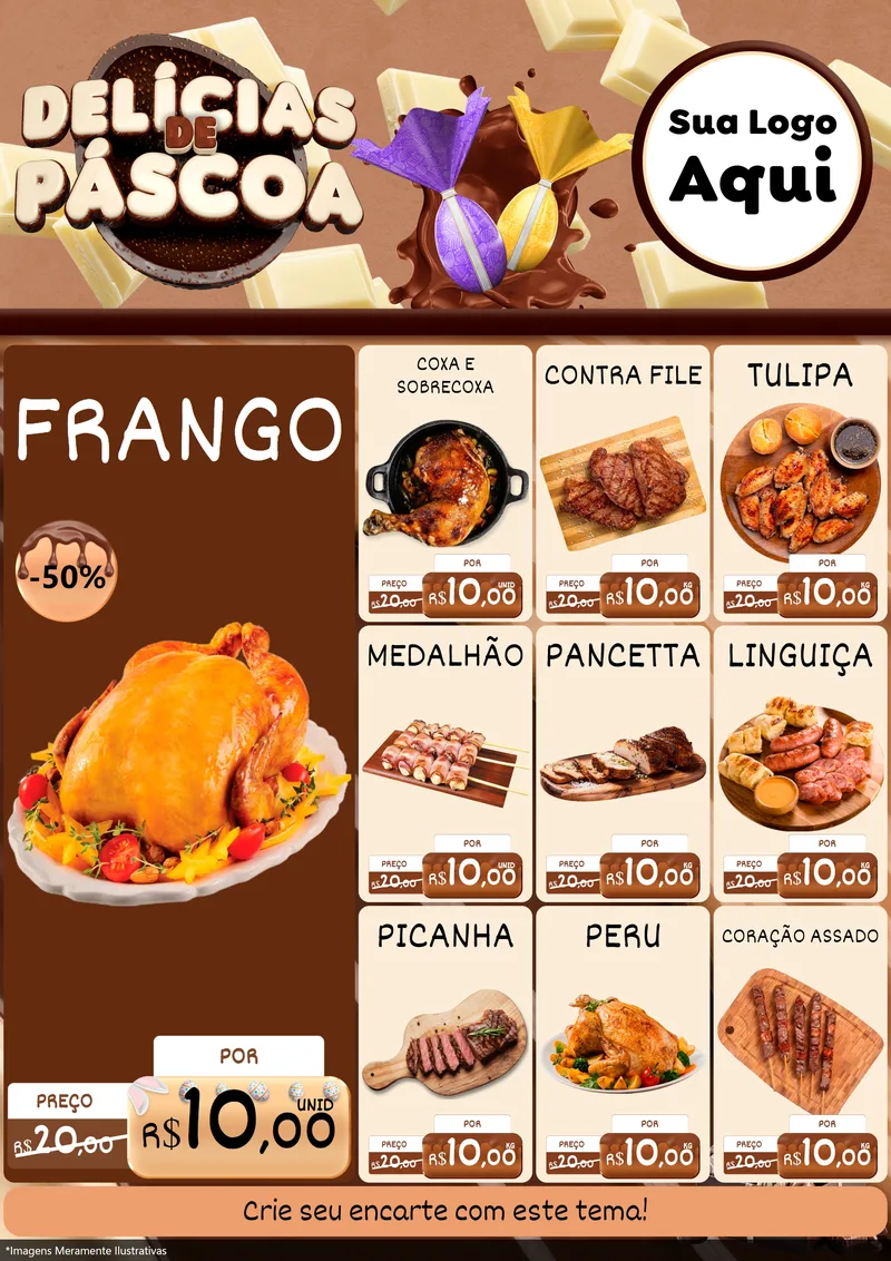 Modelo de Encarte para Encarte A4 Vertical com o tema Delícias de Páscoa para Assados