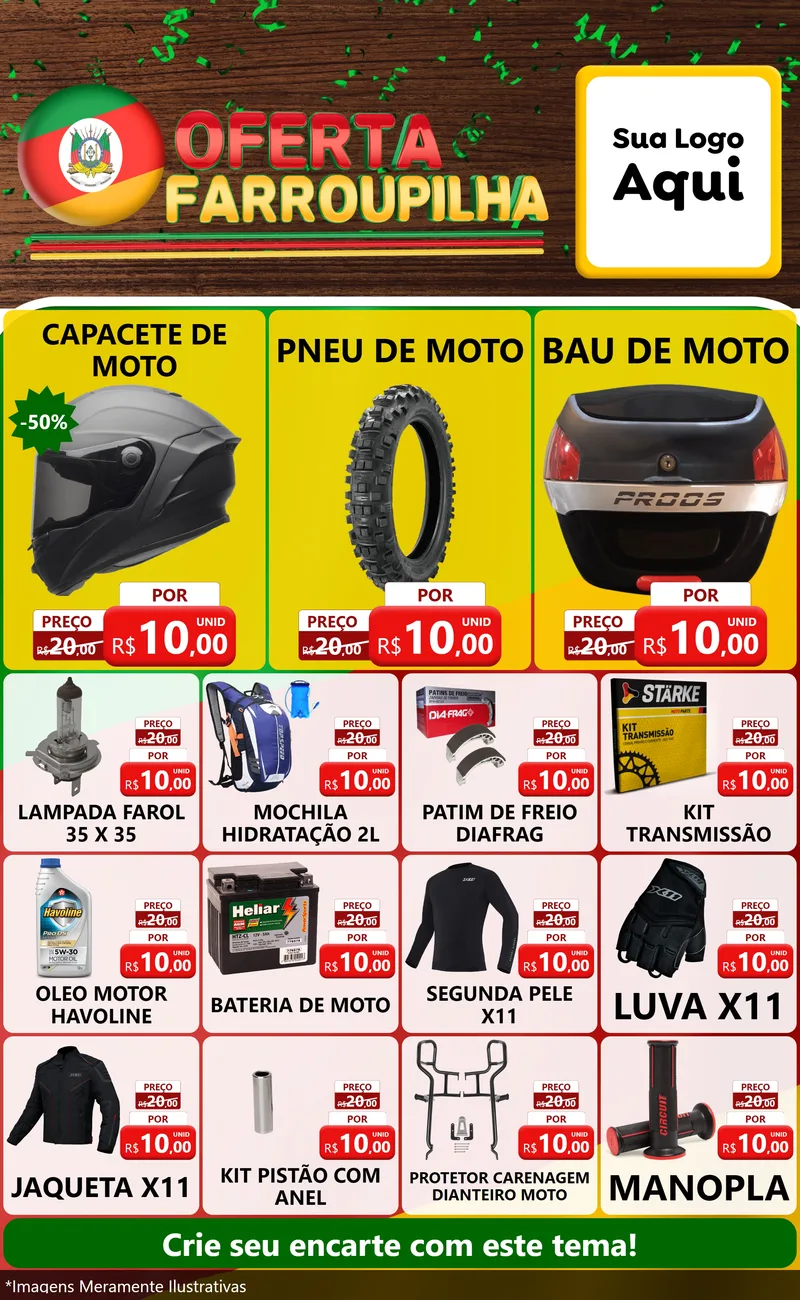 Modelo de Encarte para Encarte Grande com o tema Oferta Farroupilha para Moto peças