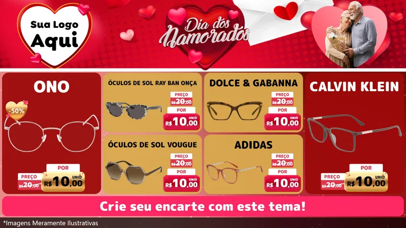 Modelo de TV para TV Horizontal com o tema Dia Dos Namorados para Óticas