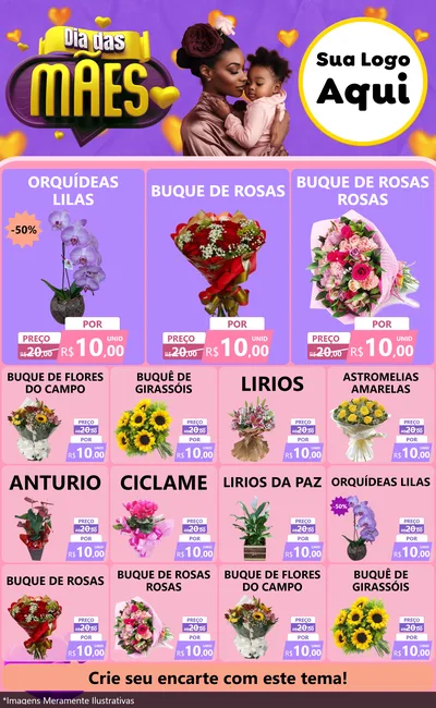Modelo de Encarte para Encarte Grande com o tema Dia das Mães para Floricultura e jardim
