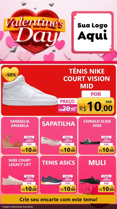 Modelo de Rede Social para Stories com o tema Valentine's Day para Calçados