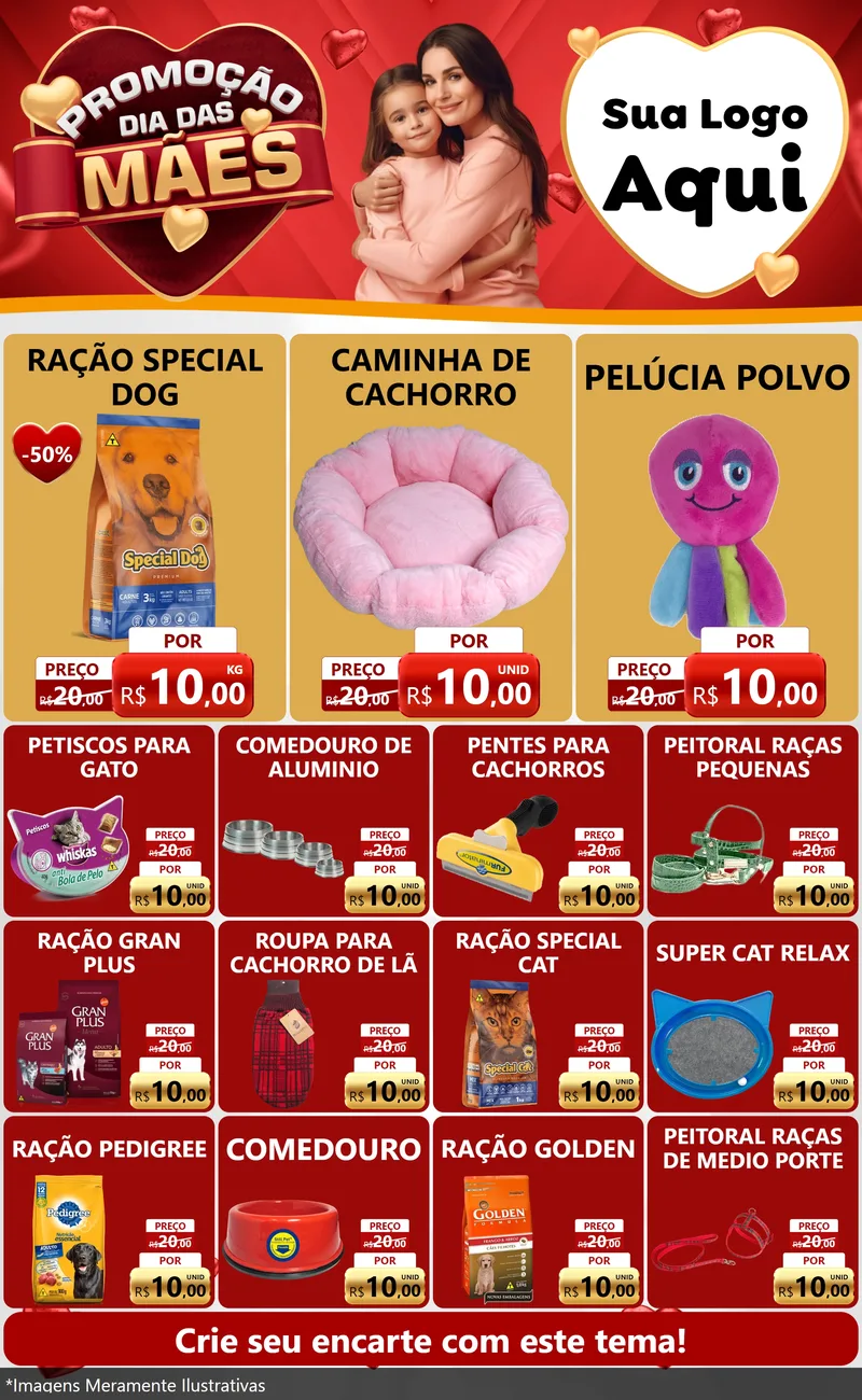 Modelo de Encarte para Encarte Grande com o tema Promoção Dia das Mães para Pet Shop