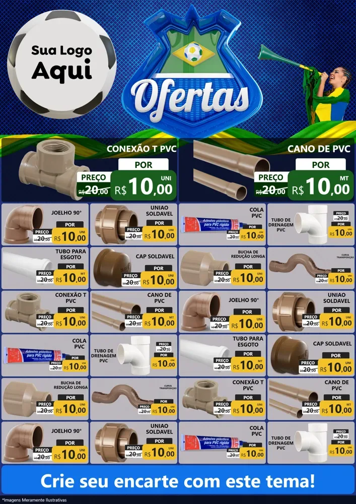 Modelo de Encarte para Encarte A4 Vertical com o tema Ofertas (Futebol) para Tubos e conexões