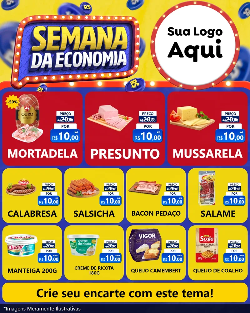 Modelo de Rede Social para Feed Instagram com o tema Semana da Economia para Frios e Laticínios