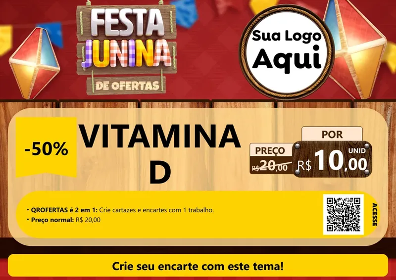 Modelo de Cartaz para Cartaz A4 Horizontal com o tema Festa Junina de Ofertas para Farmácia