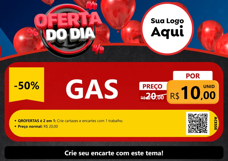 Modelo de Cartaz para Cartaz A4 Horizontal com o tema Oferta do Dia para Água e gás