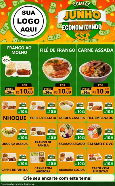 Modelo de Encarte para Encarte Grande com o tema Comece Junho Economizando para Restaurante