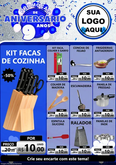 Modelo de Encarte para Encarte A4 Vertical com o tema Promoção de Aniversário - 9 Anos para Utilidades Domésticas