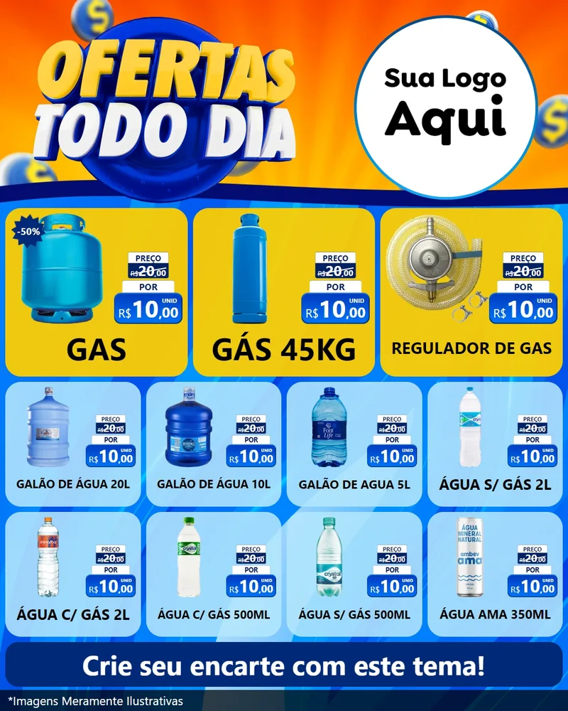 Modelo de Rede Social para Feed Instagram com o tema Ofertas Todo Dia para Água e gás