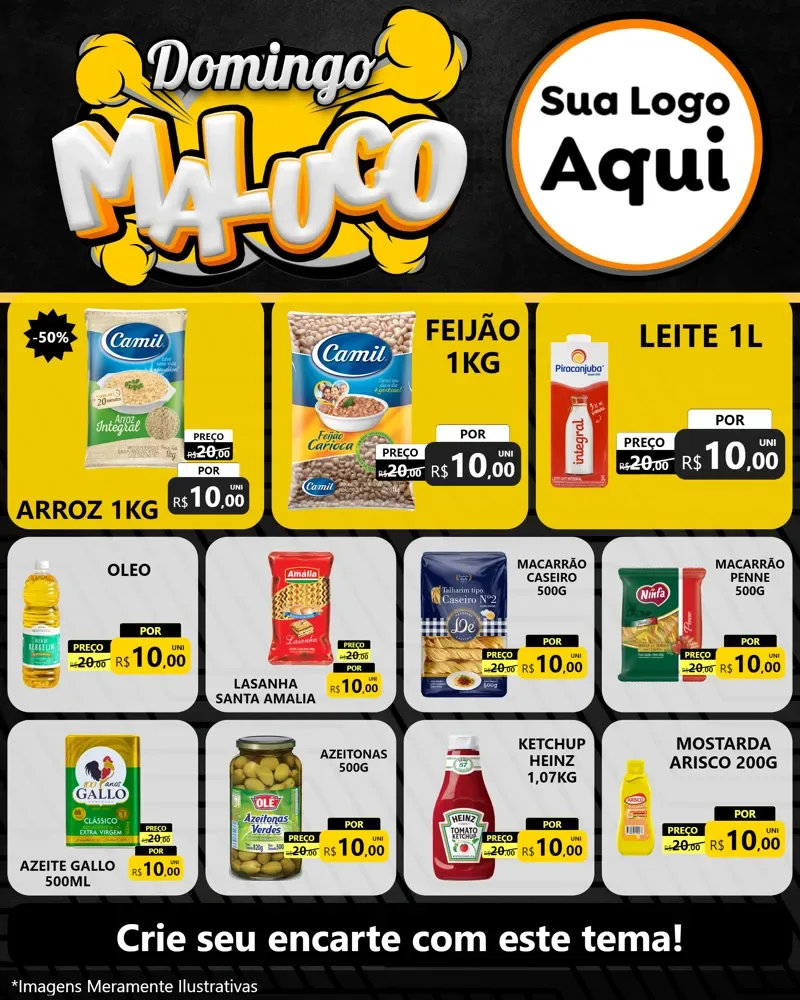 Modelo de Rede Social para Feed Instagram com o tema Domingo Maluco para Supermercado