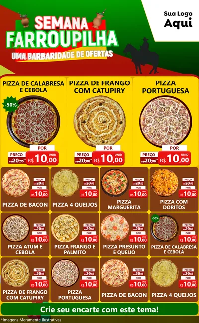 Modelo de Encarte para Encarte Grande com o tema Semana Farroupilha - Uma Barbaridade de Ofertas para Pizzaria