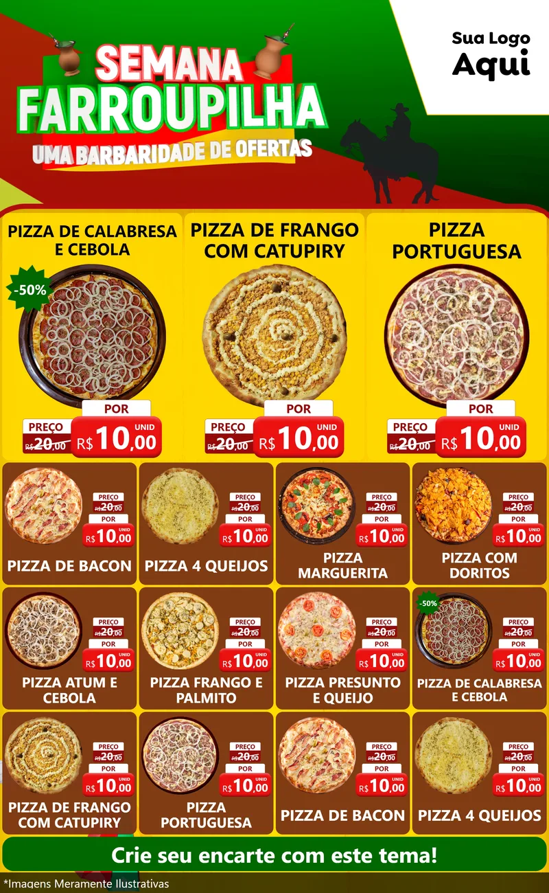 Modelo de Encarte para Encarte Grande com o tema Semana Farroupilha - Uma Barbaridade de Ofertas para Pizzaria