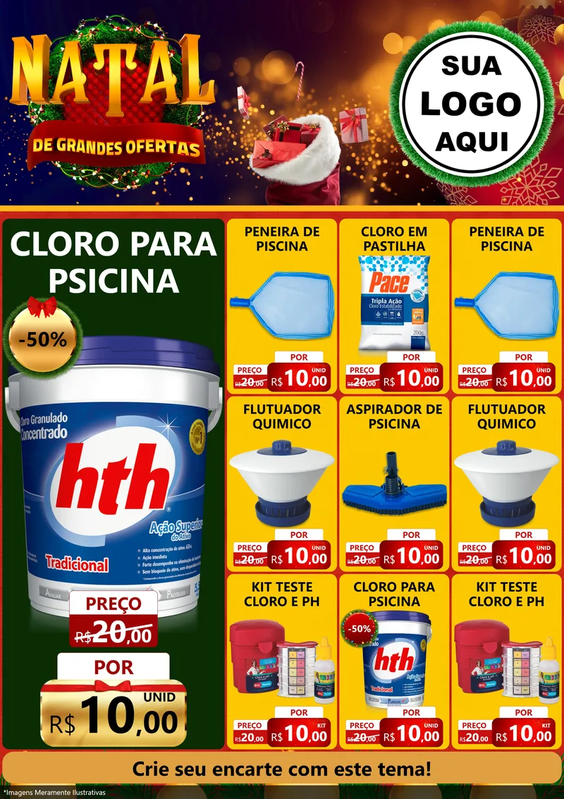 Modelo de Encarte para Encarte A4 Vertical com o tema Natal de Grandes Ofertas para Produtos para Piscina
