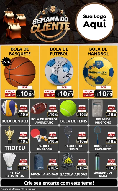 Modelo de Encarte para Encarte Grande com o tema Semana do Cliente para Artigos Esportivos