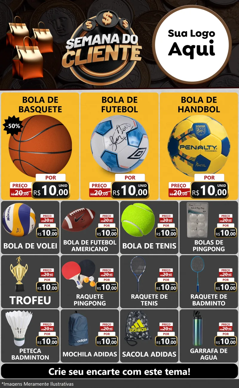 Modelo de Encarte para Encarte Grande com o tema Semana do Cliente para Artigos Esportivos