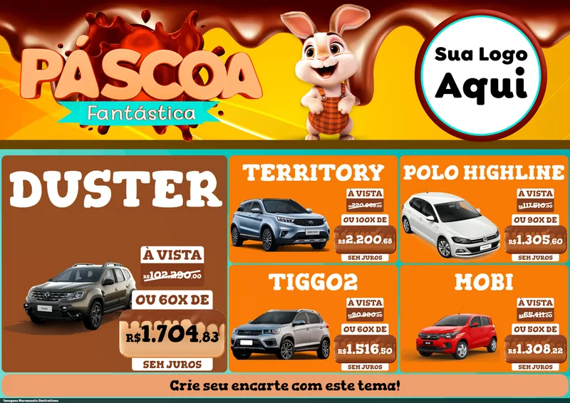 Modelo de Encarte para Encarte A4 Horizontal com o tema Páscoa Fantástica para Concessionaria de Carros