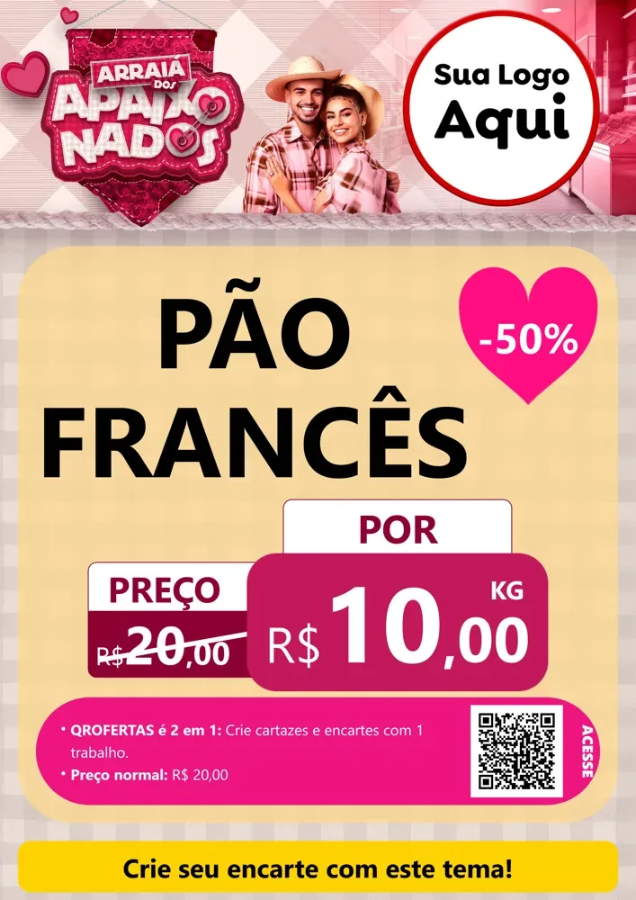Modelo de Cartaz para Cartaz A4 Vertical com o tema Arraiá dos Apaixonados - Junina para Padaria