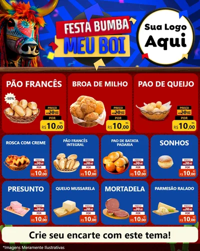 Modelo de Rede Social para Feed Instagram com o tema Festa Bumba meu Boi para Padaria