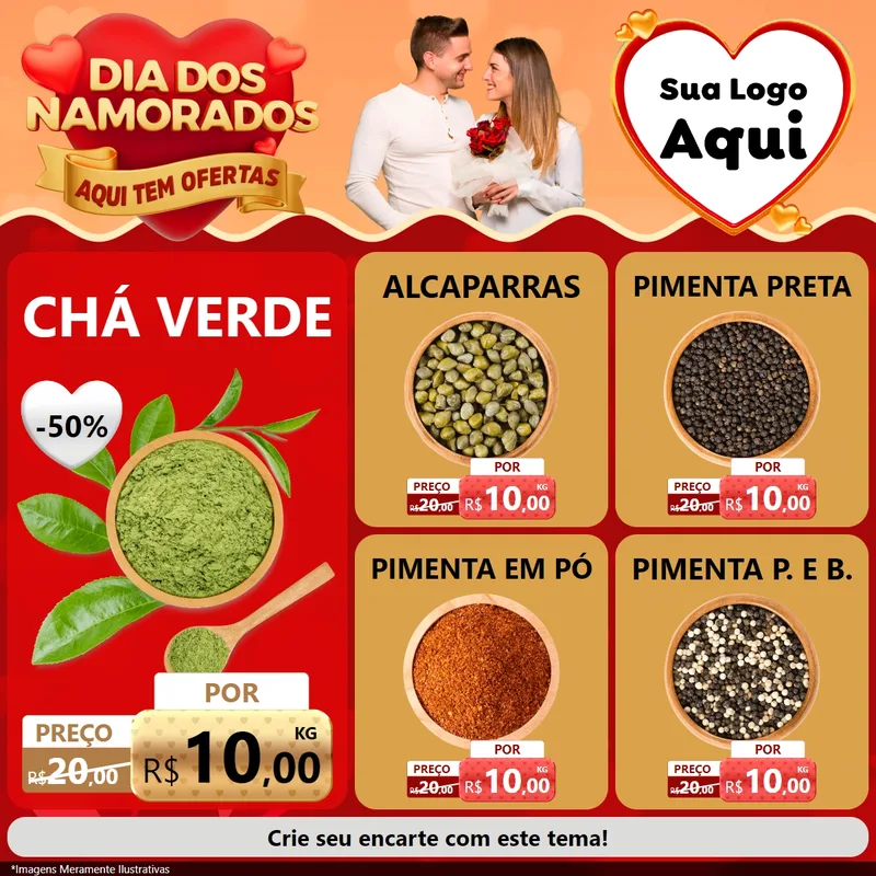 Modelo de Rede Social para Feed Facebook com o tema Dia dos Namorados - Aqui Tem Ofertas para Produtos Naturais