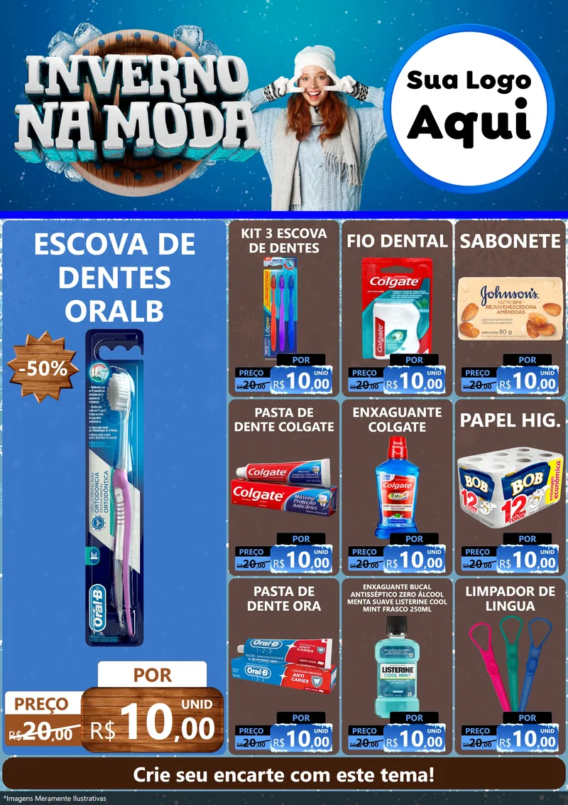 Modelo de Encarte para Encarte A4 Vertical com o tema Inverno na Moda para Higiene Pessoal