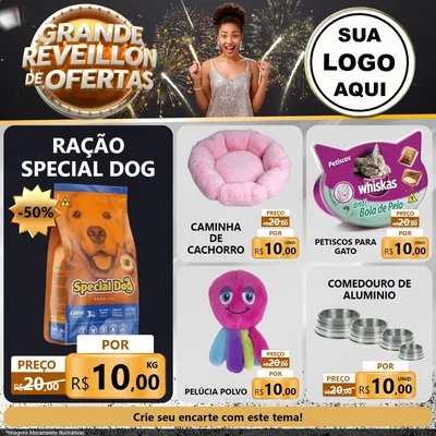 Modelo de Rede Social para Feed Facebook com o tema Grande Réveillon de Ofertas para Pet Shop