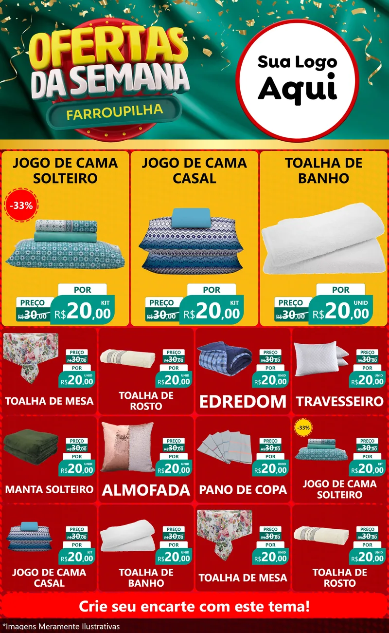 Modelo de Encarte para Encarte Grande com o tema Ofertas da Semana Farroupilha para Cama, Mesa e Banho