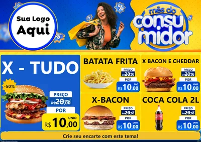 Modelo de Encarte para Encarte A4 Horizontal com o tema Mês do Consumidor para Hamburgueria