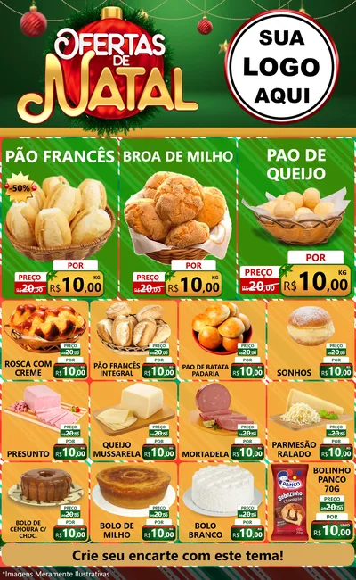 Modelo de Encarte para Encarte Grande com o tema Ofertas de Natal para Padaria