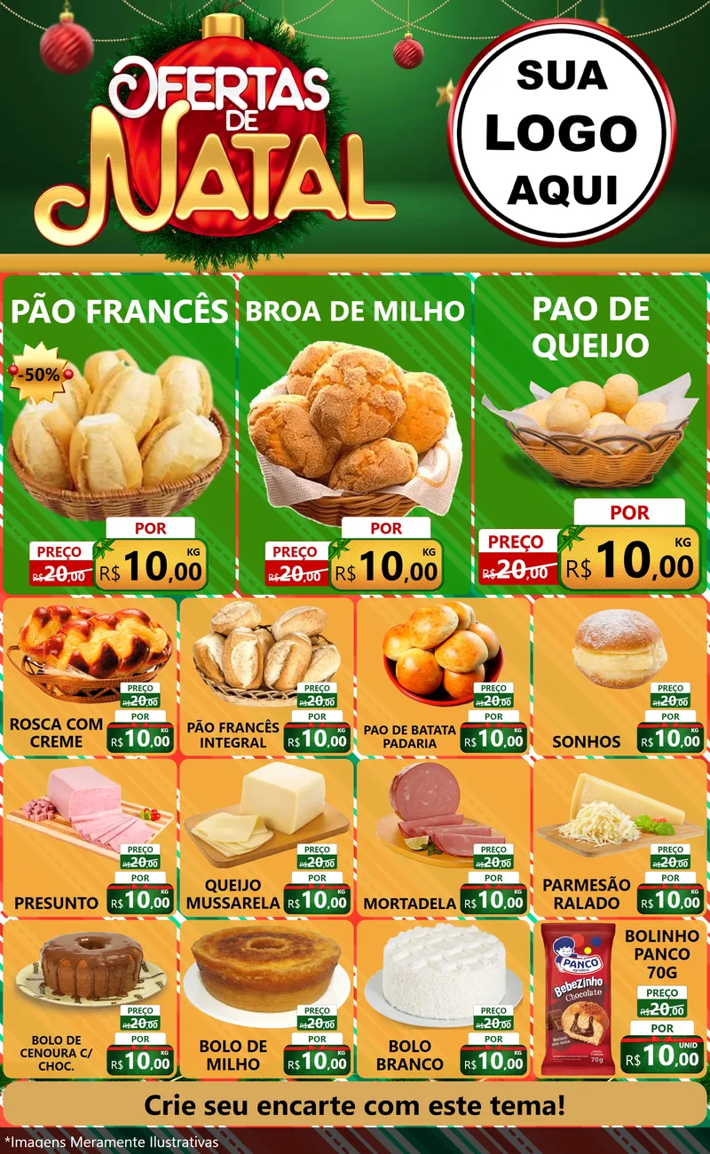 Modelo de Encarte para Encarte Grande com o tema Ofertas de Natal para Padaria