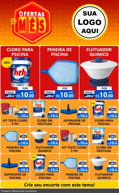 Modelo de Encarte para Encarte Grande com o tema Ofertas do Mês para Produtos para Piscina