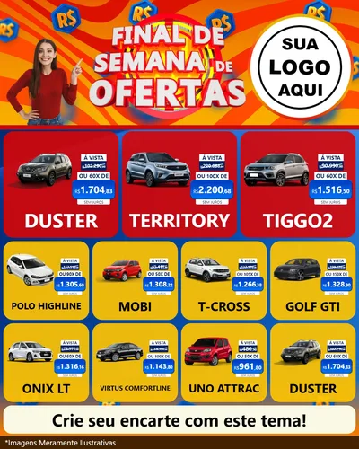 Modelo de Rede Social para Feed Instagram com o tema Final de Semana de Ofertas para Concessionaria de Carros