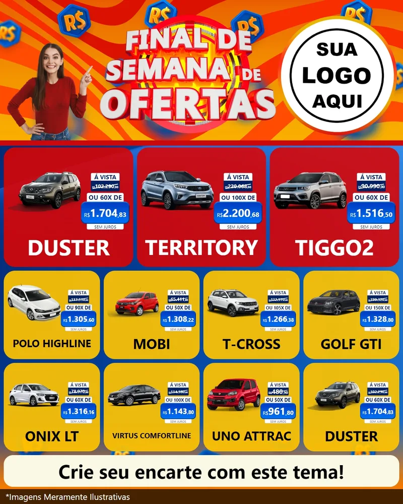 Modelo de Rede Social para Feed Instagram com o tema Final de Semana de Ofertas para Concessionaria de Carros
