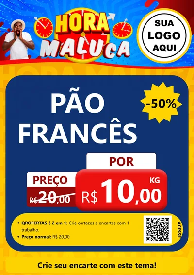 Modelo de Cartaz para Cartaz A4 Vertical com o tema Hora Maluca para Padaria