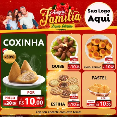 Modelo de Rede Social para Feed Facebook com o tema Alegria em Família Super Ofertas - Natal para Salgadaria