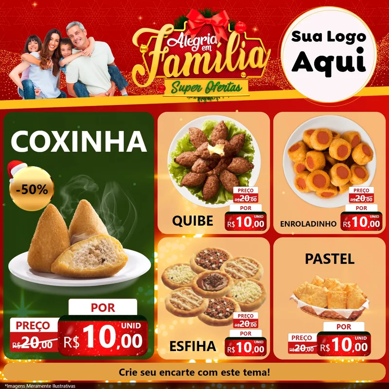 Modelo de Rede Social para Feed Facebook com o tema Alegria em Família Super Ofertas - Natal para Salgadaria