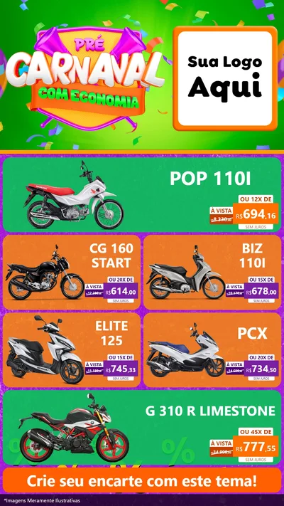 Modelo de TV para TV Vertical com o tema Pré-Carnaval Com Economia para Concessionaria de Motos