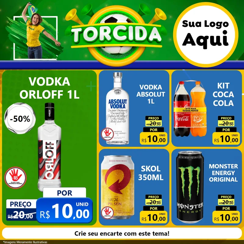 Modelo de Rede Social para Feed Facebook com o tema Torcida para Distribuidora de bebidas