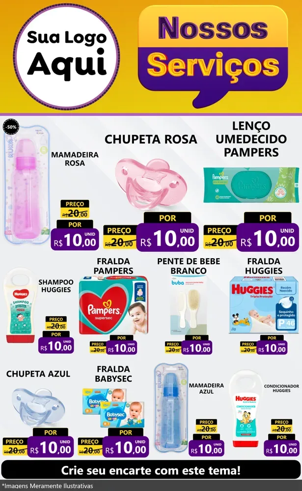Modelo de Encarte para Encarte Grande com o tema Nossos Serviços para Bebês